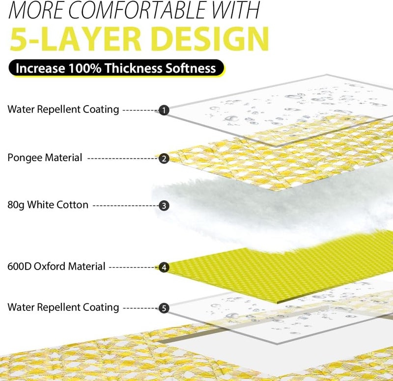 ZAZE Extra Large Picnic Blankets, 80''x80'' Washable Waterproof Foldable Oversized Compact Picnic Mat for Spring Summer Blanket Beach, Camping on Grass (Yellow and White) - Image 3